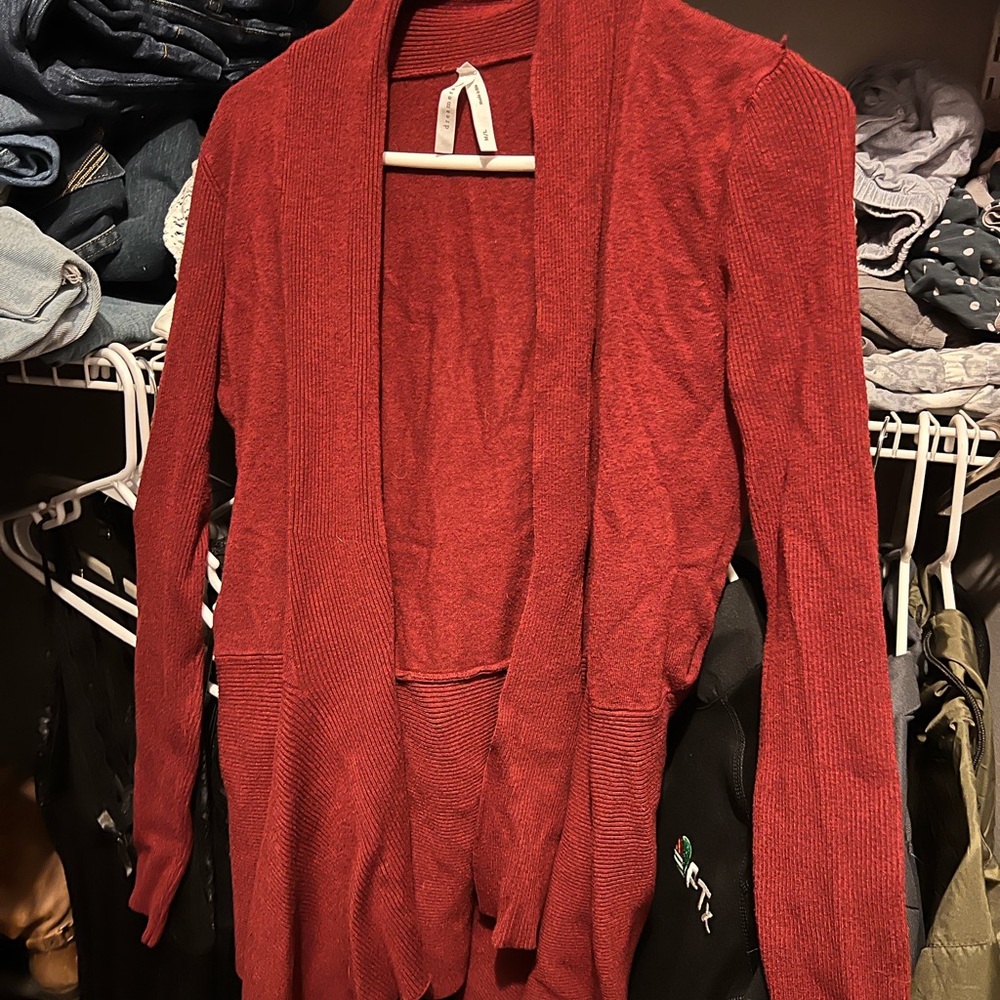 Red Open Front Cardigan